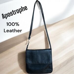 Apostrophe Women's Black Leather Crossbody Shoulder Bag Medium Size